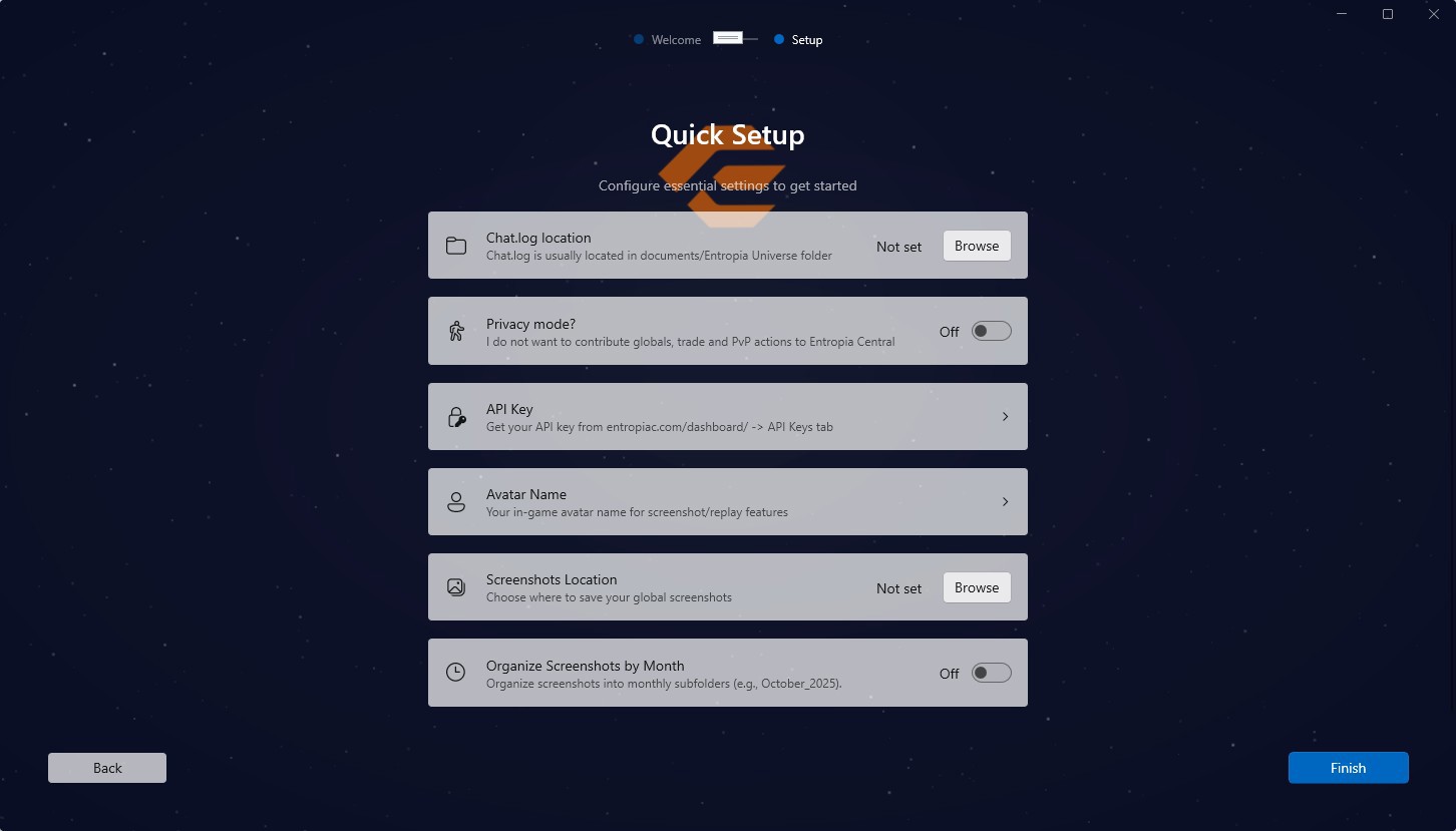 Setting up Entropia Central Tracker